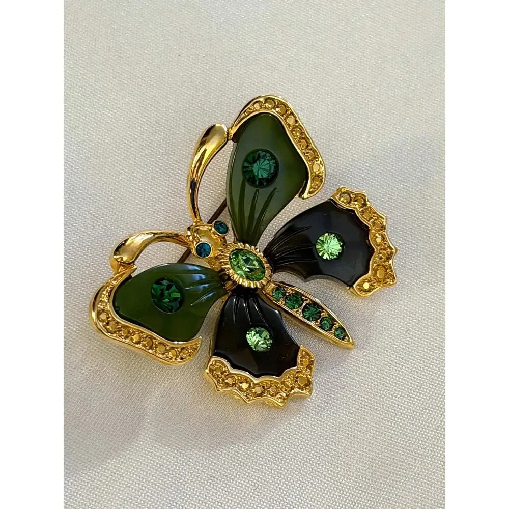 Vintage Joan Rivers Butterfly Pins • Set of 6 • Plique A Jour • Rhinestone • En